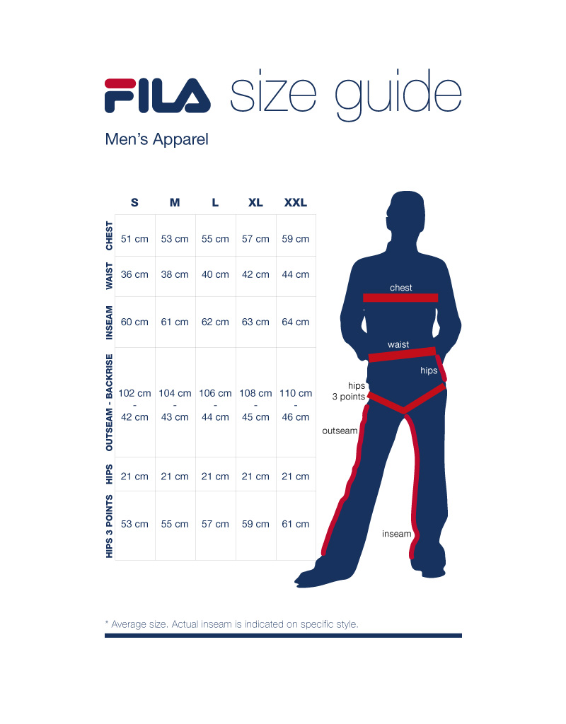 Fila Clothing Size Chart